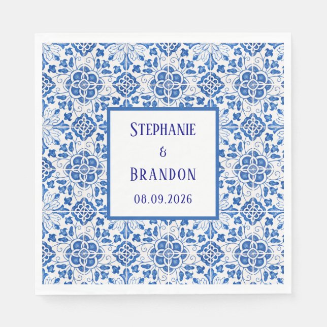 Guardanapo De Papel Azulejos Portugueses Casamento Azul Mediterrâneo (Frente)