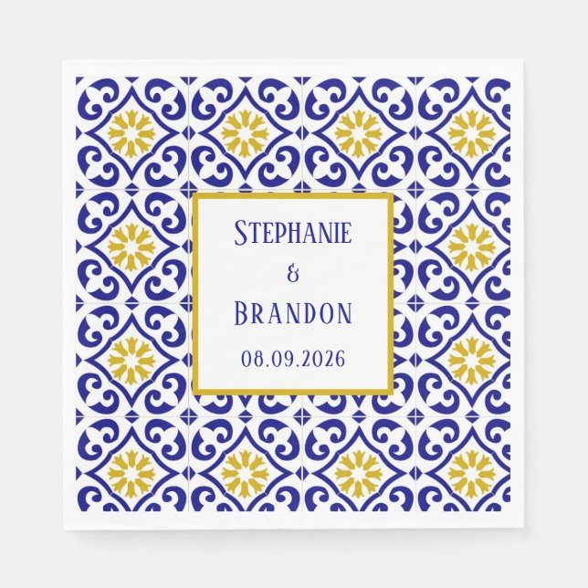 Guardanapo De Papel Azulejos Portugueses Casamento Azul Mediterrâneo (Frente)