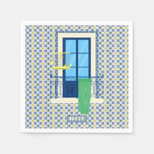 Guardanapo De Papel Azulejos portugueses e varanda de janela com aves