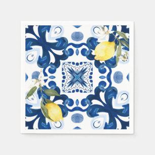 Guardanapo De Papel Azulejos sicilianos, majolica, limão,