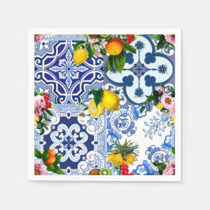 Guardanapo De Papel Azulejos sicilianos, majolica, limões, citrinos
