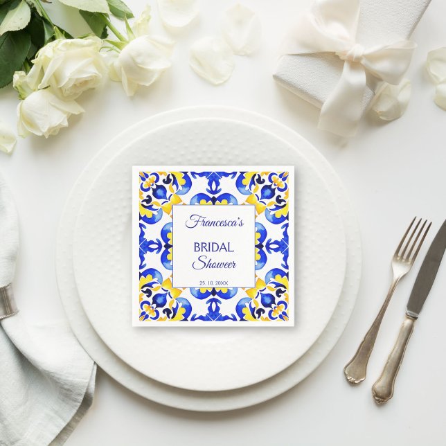 Guardanapo De Papel Azulejos Talavera azuis banho de noiva mexicano (Talavera azulejo blue tiles vintage Mexican bridal shower monogram printed Napkins personalized deco)