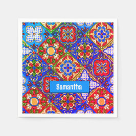 Guardanapo De Papel Azulejos vermelhos roxos do talavera mexicano