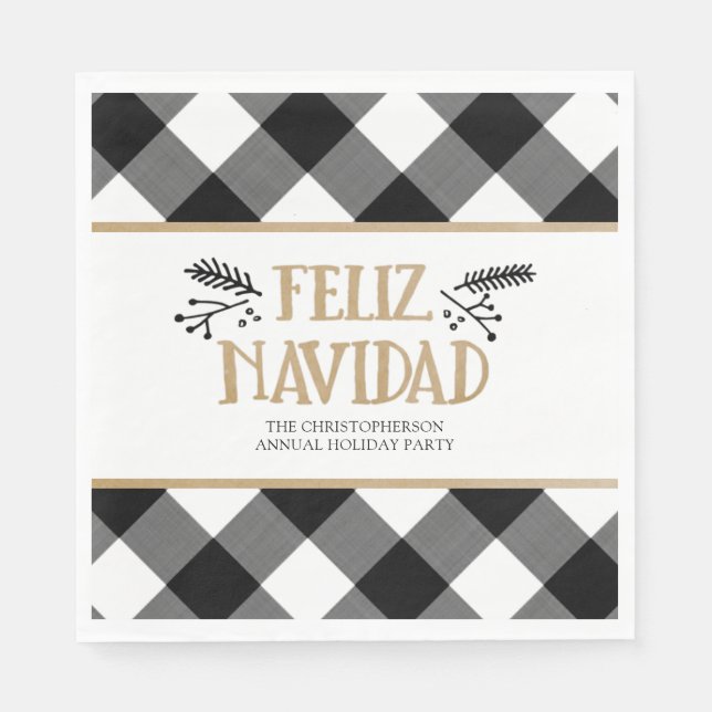 Guardanapo De Papel B&W Buffalo Check Brown Kraft Feliz Navidad (Frente)