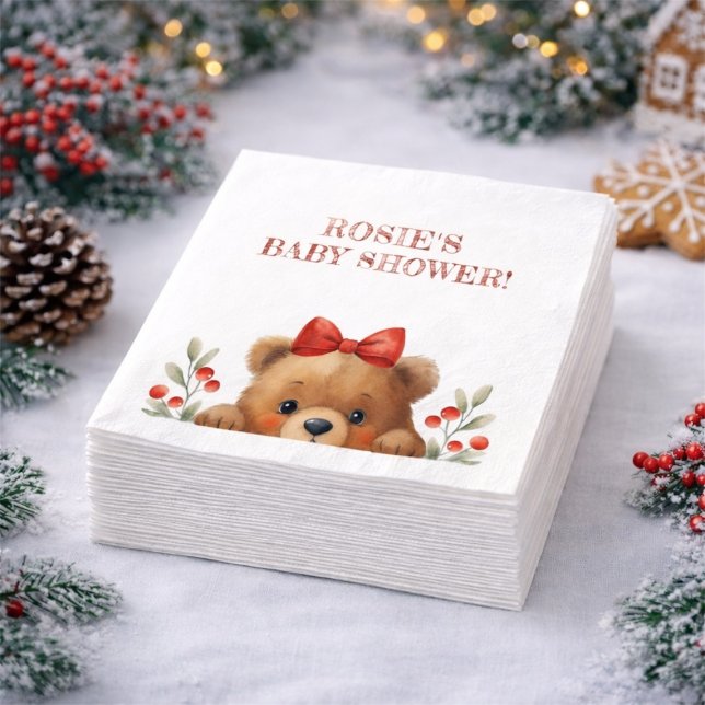 Guardanapo De Papel Baby Bear And Rowan Berries Baby Shower (Baby Bear And Rowan Berries Baby Shower Napkins)