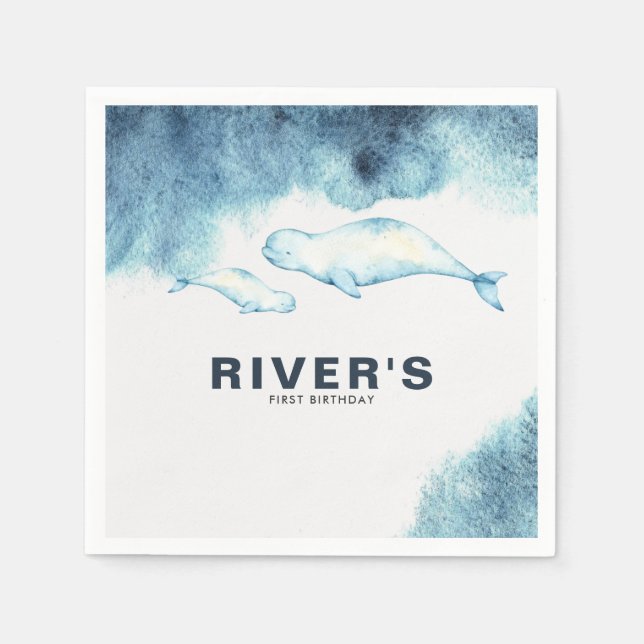 Guardanapo De Papel Baby Beluga | Festa de aniversário oceânica (Frente)