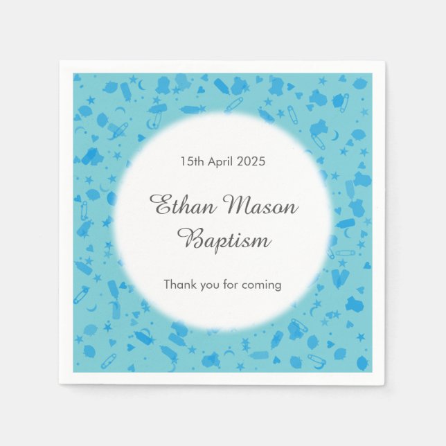 Guardanapo De Papel Baby Blue Confetti Baptism Christening (Frente)