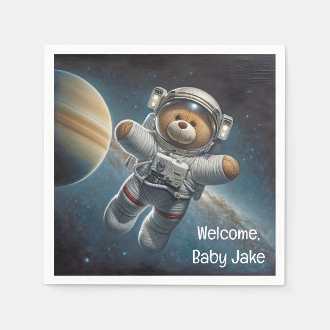 Guardanapo De Papel Baby Boy Astronaut Teddy Bear (Frente)