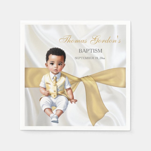 Guardanapo De Papel Baby Boy Baptism Christening White e Dourado (Frente)