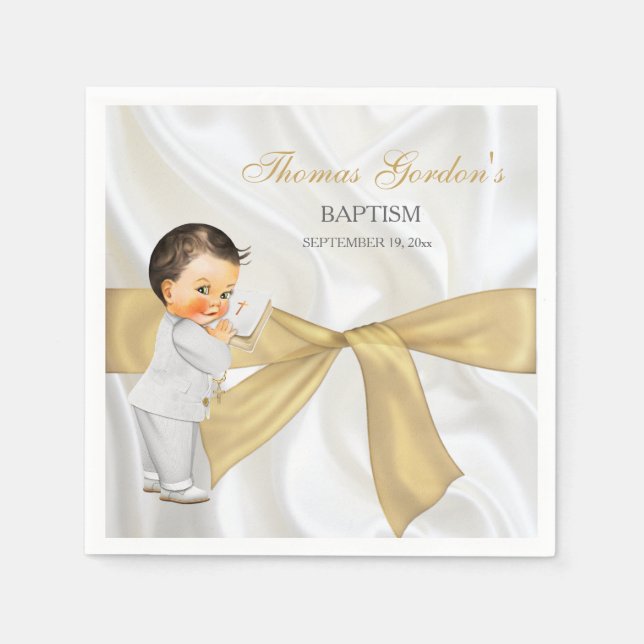 Guardanapo De Papel Baby Boy Baptism Christing Dourado Arco (Frente)