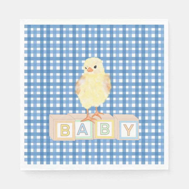 Guardanapo De Papel Baby Boy Little Pintinho Blue Gingham (Frente)