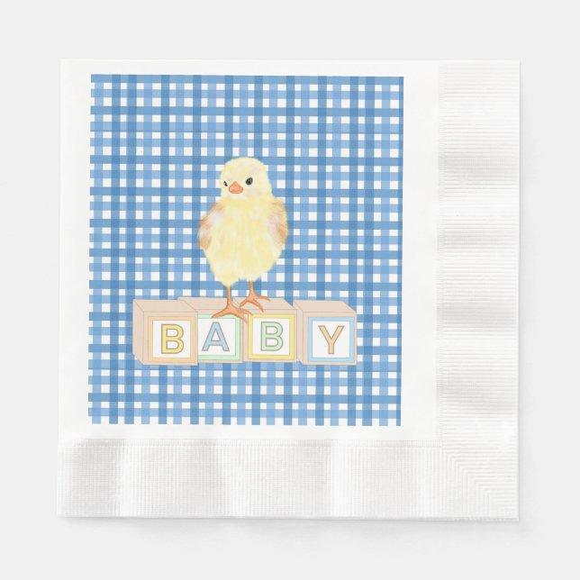 Guardanapo De Papel Baby Boy Little Pintinho Blue Gingham (Frente)
