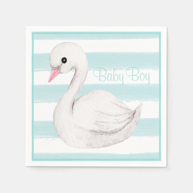 Guardanapo De Papel Baby Boy Swan Blue Script Chá de fraldas (Frente)