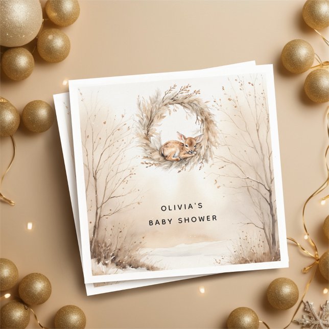 Guardanapo De Papel Baby Deer Winter Beige Chá de fraldas (Criador carregado)