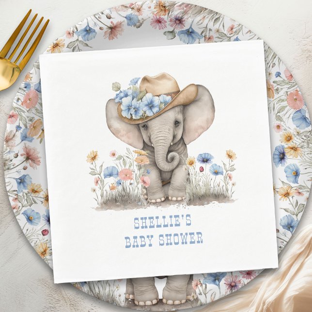 Guardanapo De Papel Baby Elephboy Western Boho Wildflower (Napkins from the Boho Elephant Baby Shower Collection by Darling & May)