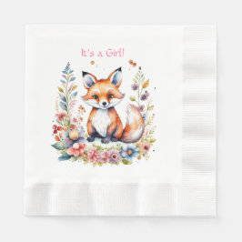 Guardanapo De Papel Baby Fox in Flowers | Baby Shower It's a Girl