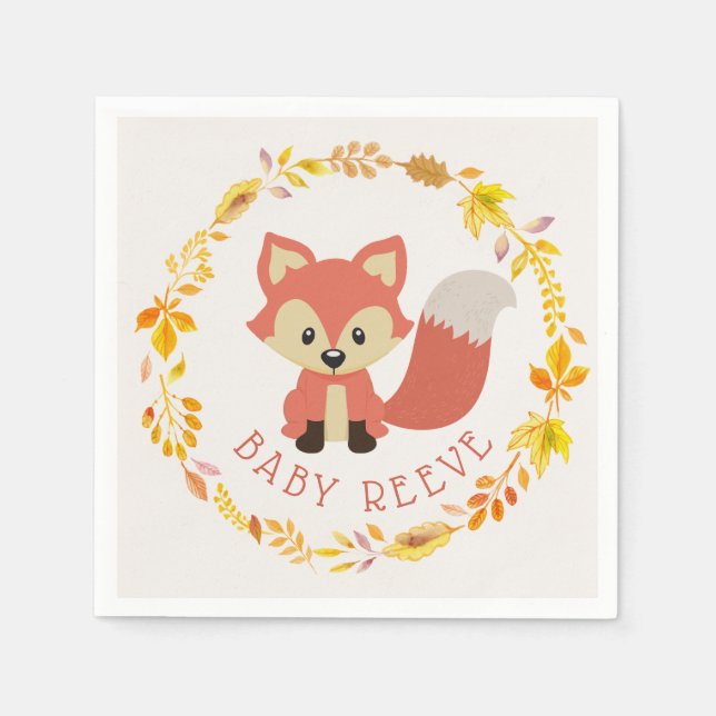 Guardanapo De Papel Baby Fox Wreath Woodland Chá de fraldas (Frente)