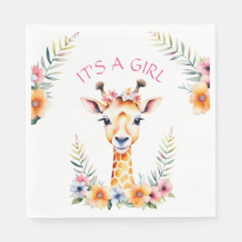 Guardanapo De Papel Baby Giraffe Floral, é uma garota | CHÁ DE FRALDAS