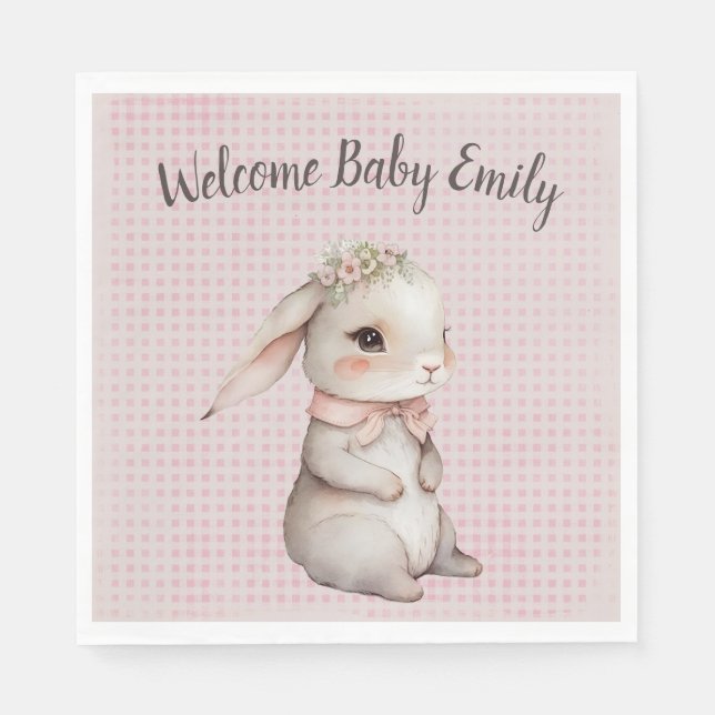Guardanapo De Papel Baby Girl Boho Bunny Em Gingham (Frente)
