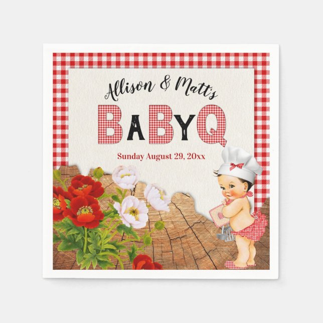 Guardanapo De Papel Baby Girl Chá Red Gingham Baby Q Barbeque (Frente)