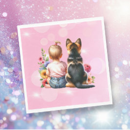 Guardanapo De Papel Baby Girl e seu Puppy | Chá de fraldas