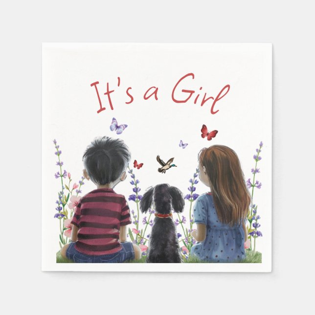 Guardanapo De Papel Baby Girl e seu Puppy | É uma Moça-d-água (Frente)