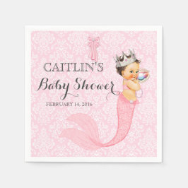 Guardanapo De Papel Baby Girl Mermaid Princess Crown Damask