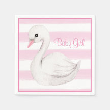Baby Girl Swan Girly Pink Script Chá de fraldas