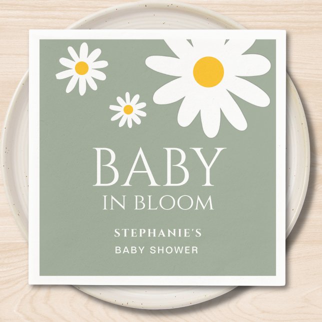 Guardanapo De Papel Baby in Bloom Daisy Sage Green Baby Shower  (Criador carregado)