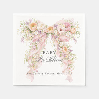 Guardanapo De Papel Baby in bloom Floral Bow Girl Baby Shower 