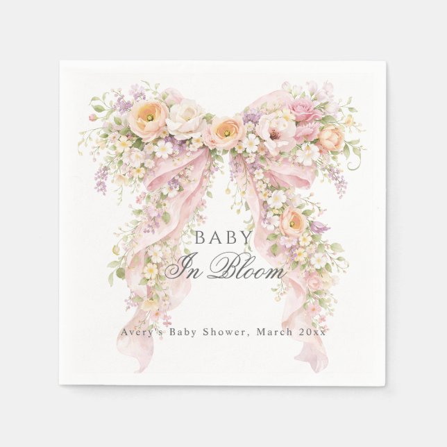 Guardanapo De Papel Baby in bloom Floral Bow Girl Baby Shower  (Frente)