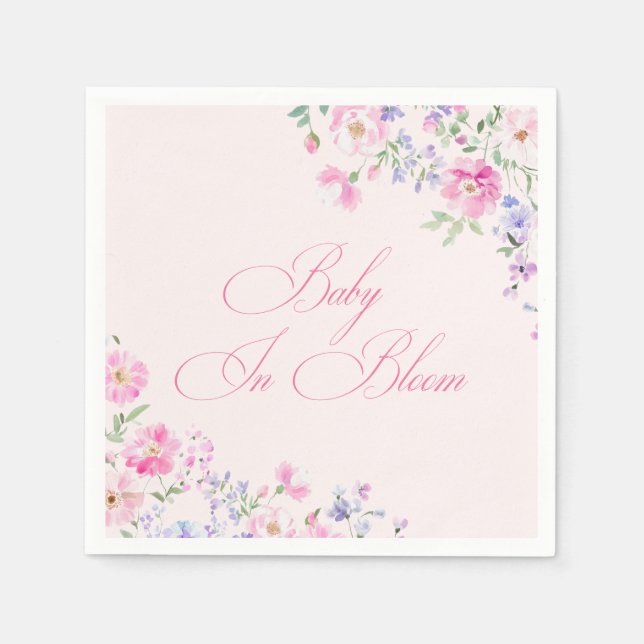 Guardanapo De Papel Baby In Bloom Pastel Pink Floral Baby Shower (Frente)