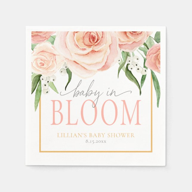 Guardanapo De Papel Baby In Bloom Soft Pink Rose Floral Baby Shower (Frente)