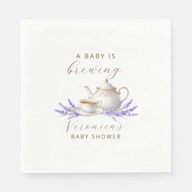 Guardanapo De Papel Baby is Brewing Tea Party Baby Shower (Frente)