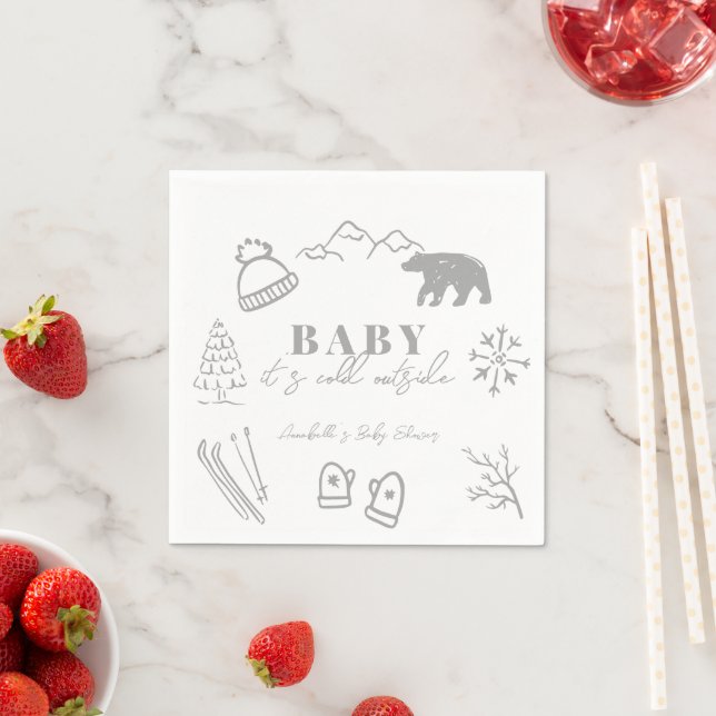 Guardanapo De Papel Baby It's Cold Outside Hand-drawn Gray Baby Shower (Insitu)