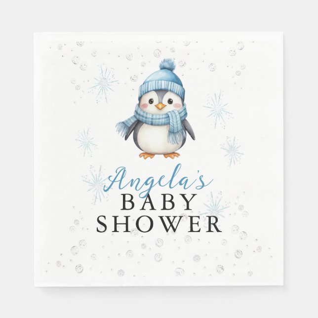 Guardanapo De Papel Baby Penguin Winter Chá de fraldas (Frente)