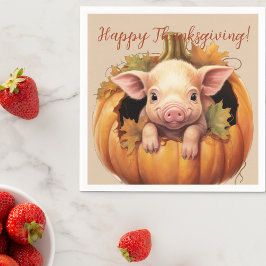 Guardanapo De Papel Baby Pig & Pumpkin Thanksgiving Cocktail Napkins