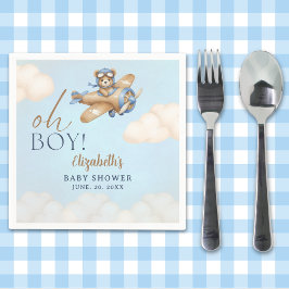 Guardanapo De Papel Baby Shower Boy  Adorable Bear Pilot