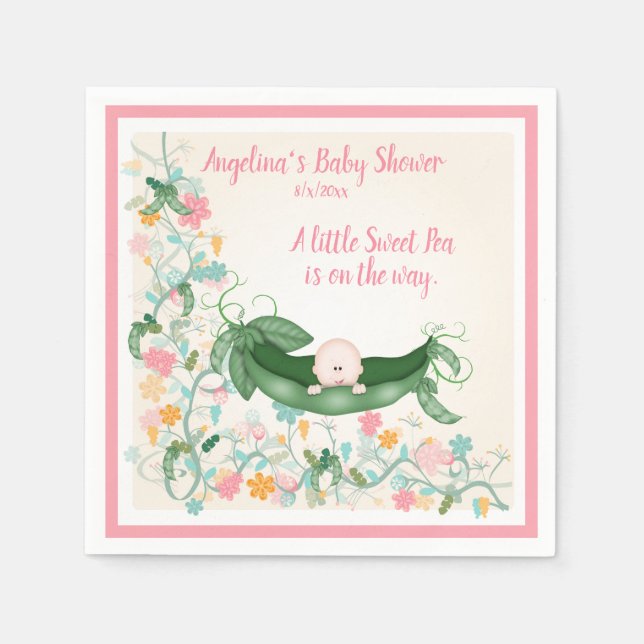 Guardanapo De Papel Baby Shower Ervilhas Doces Vagens Rosa Verde (Frente)