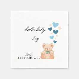 Guardanapo De Papel Baby Shower Napkins – Hallo Baby Boy Teddy Design