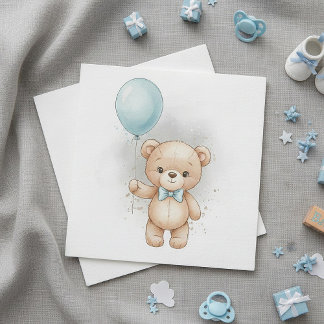 Guardanapo De Papel Baby Shower Paper  for Boy Blue Balloon Teddy Bear