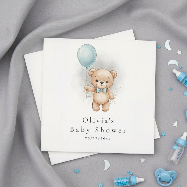 Guardanapo De Papel Baby Shower Paper  for Boy Blue Balloon Teddy Bear (Criador carregado)