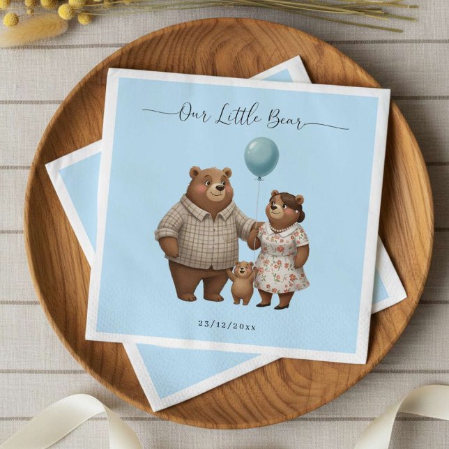 Guardanapo De Papel Baby Shower Paper  for Boy Blue Balloon Teddy Bear (Criador carregado)