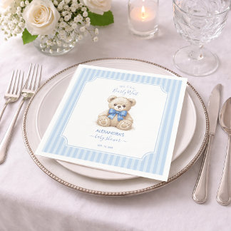 Guardanapo De Papel Baby Shower Teddy Bear & Blue Stripes Bearly Wait