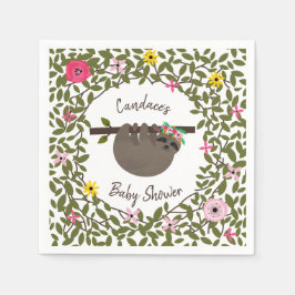 Guardanapo De Papel Baby Sloth Floral Greenery Chá de fraldas