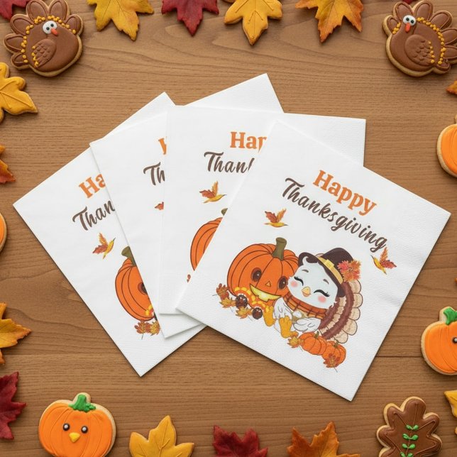 Guardanapo De Papel Baby Turkey And Pumpkin Celebrating Thanksgiving  (Criador carregado)