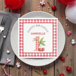 Guardanapo De Papel Baby's Cherry First Red Gingham Birthday