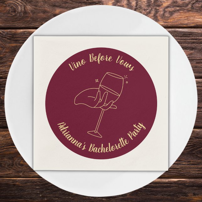 Guardanapo De Papel Bachelorette Burgundy Vino Antes Das Velas (wine bachelorette party napkins vino before vows elegant burgunde and golden bach party)