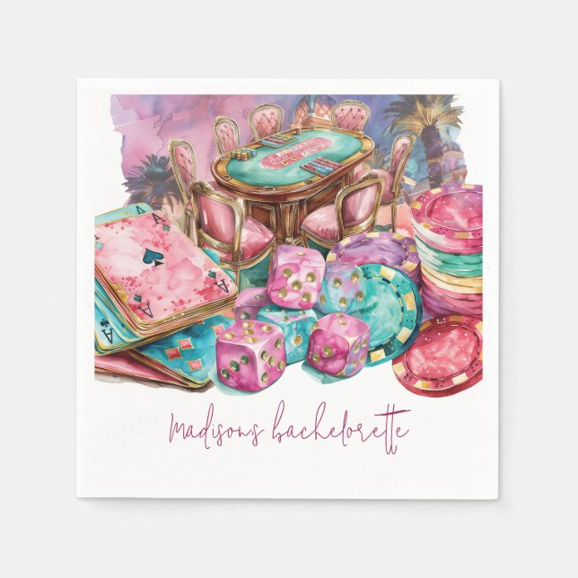 Guardanapo De Papel Bachelorette de Casino Personalizado de Luxo Rosa (Frente)