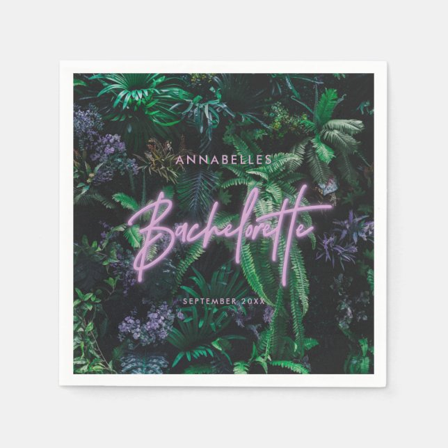 Guardanapo De Papel Bachelorette de neon roxa brilhante moderna (Frente)